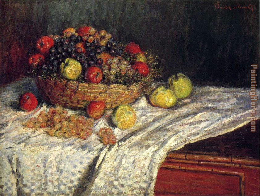 Claude Monet Fruit Basket with Apples and Grapes